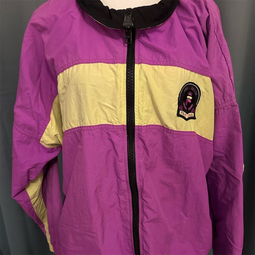 Vintage FILA Pro Beach Men's Windbreaker Jacket Purple Size L Retro 80s Standard